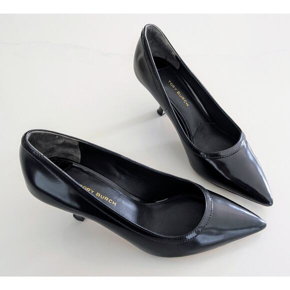 Women's Tory Burch Leather Kitten Heels Angle Pumps Black US Size 6.5 M - Picture 3 of 10